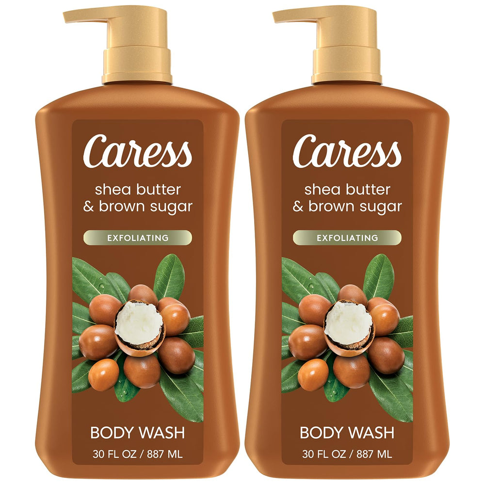 Caress Shea Butter & Brown Sugar bottle front — moisturizing cleanse promise.