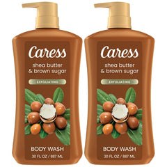 Caress Shea Butter & Brown Sugar bottle front — moisturizing cleanse promise.