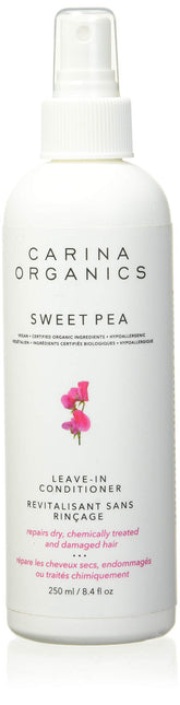 Carina Organics Sweet Pea leave-in conditioner bottle for hydration and detangling.