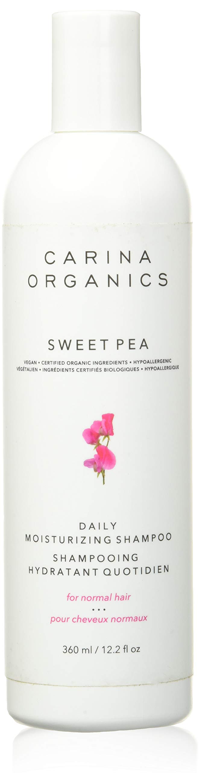 Carina Organics Sweet Pea Shampoo bottle—daily gentle cleansing for sensitive scalps.