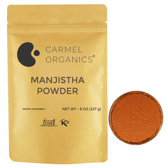 CARMEL ORGANICS Manjistha powder pouch for natural skin care routine.