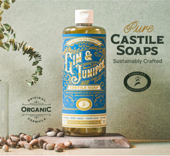 Carolina Castile Soap Gin & Juniper ingredients jar – organic oils nourish skin during cleansing.