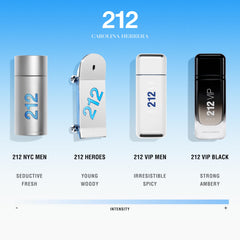 Carolina Herrera 212VIP Black EDP spray emphasizes long-lasting presence for formal events.