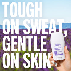 Carpe advanced sweat protection formula image communicates long-lasting moisture control.