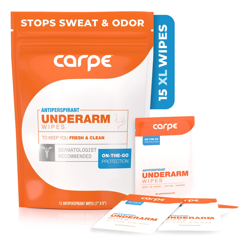Carpe On-The-Go Wipes pack demonstrates travel-ready design for on-the-move refreshment.