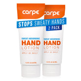 Carpe Sweat Absorbing Hand Lotion bottle shows quick-dry formula for dry hands