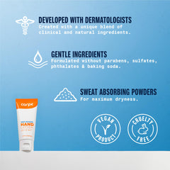 Carpe lotion being dispensed for pea-sized application on a hand.