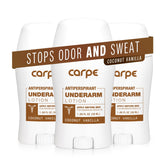 Carpe underarm antiperspirant bottle with quick-dry formula.