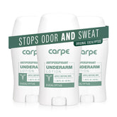 Carpe underarm antiperspirant bottle with pack3 for long-lasting freshness.