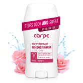 Carpe rose water scented bottle shown for clinical-strength underarm protection