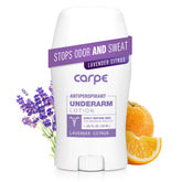 Carpe underarm lotion application demonstrates quick absorption for dry, comfortable underarms.