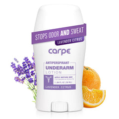 Carpe underarm lotion application demonstrates quick absorption for dry, comfortable underarms.