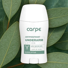 Carpe lotion texture closeup highlights smooth, non-greasy feel.