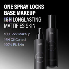 CARSLAN Black Magnet matte finish setting spray demonstrates 16H hold during application.