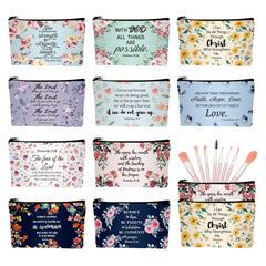 CasaPopz Christian makeup bag with Bible verse and floral design for daily inspiration.