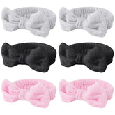 Casoty 6pc spa headbands with bows in soft coral fleece for comfortable skincare