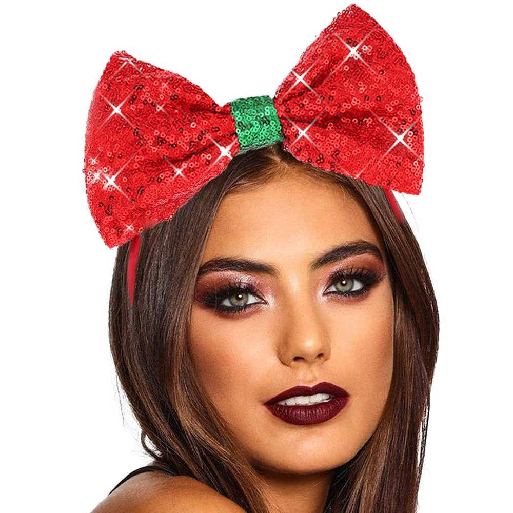 Catery Christmas bow headband in red, front view, festive look for celebrations.