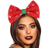 Catery Christmas bow headband in red, front view, festive look for celebrations.
