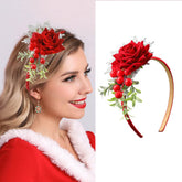 Catery Christmas headband with reindeer antlers and flowers ideal for festive photo sessions