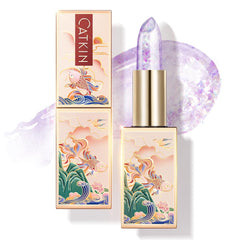 Catkin Lip Balm Amethyst tube demonstrates color-changing hydration for fuller lips.