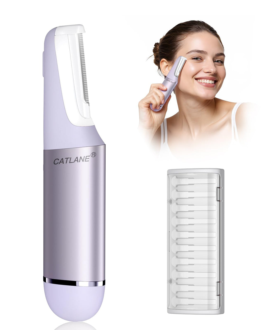 CATLANE Dermaplane Razor Twilight Purple packaging highlights easy at-home exfoliation setup