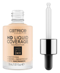 Catrice HD Liquid Coverage bottle closeup showing premium packaging for long-wear matte finish