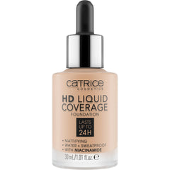 Catrice HD Liquid Coverage Foundation texture swatch shows buildable coverage.
