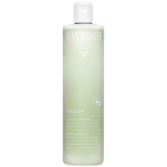 Caudalie Vinopure toner bottle closeup showing sleek packaging and pore care.