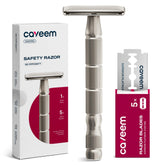 CAVEEM double-edge razor front view in silver matte for precise shaving
