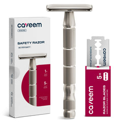 CAVEEM double-edge razor front view in silver matte for precise shaving