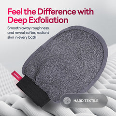 Caveem Exfoliating Mitt textured surface targets dull skin for refreshed look