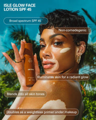 Cay Skin Isle Glow pearlescent-lotion texture close-up for universal hydration.