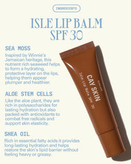 Cay Skin Isle Lip Balm vanilla brown sugar flavor on lips.