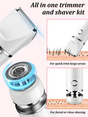 Cayzor Bikini Trimmer kit wet-dry use illustrated scene for versatile grooming.