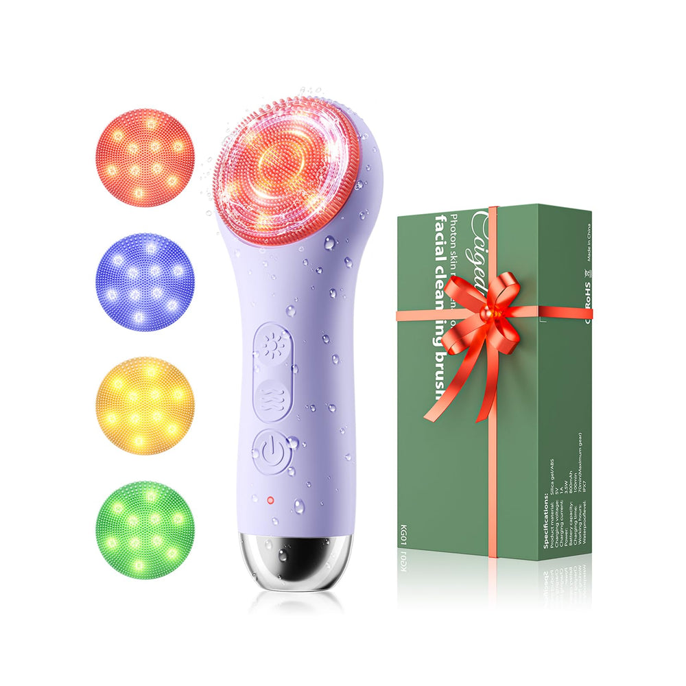 Ccigedy facial cleansing brush with blue LED mode for daytime clarity.