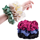 CEELGON black silk scrunchies provide gentle hold for thick hair without creases.