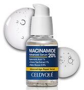CELDYQUE Niacinamide serum bottle close-up highlights pore-minimizing potential