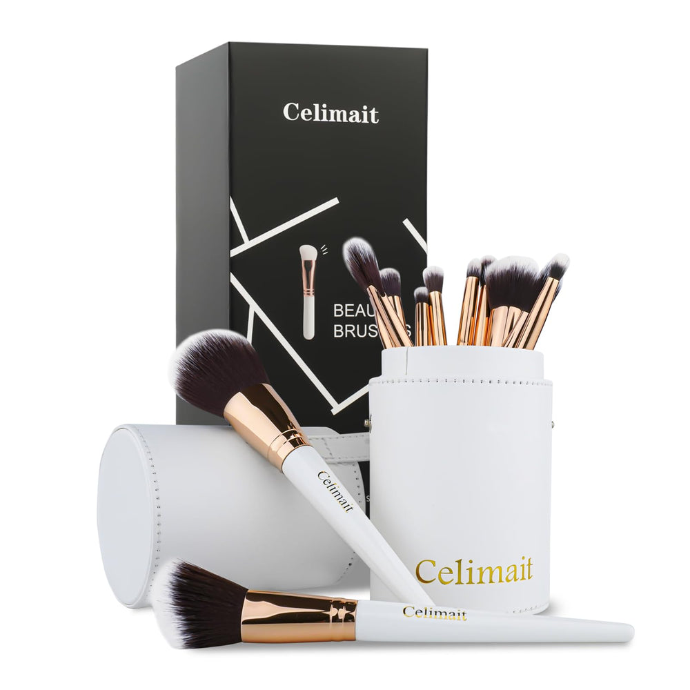 CELIMAIT 12-piece makeup brush set with case for easy travel touch-ups