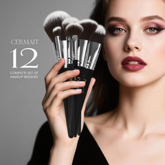 CELIMAIT 12-piece brush set includes face and eyeshadow brushes for versatile makeup application
