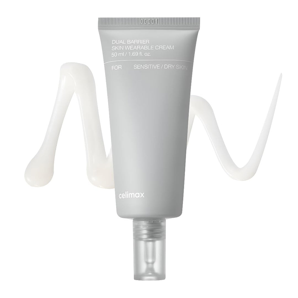 Celimax Dual Barrier Cream bottle closeup showing long lasting hydration.