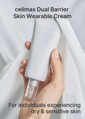 Celimax Dual Barrier Cream packaging box highlighting fragrance free and sensitive skin suitability.