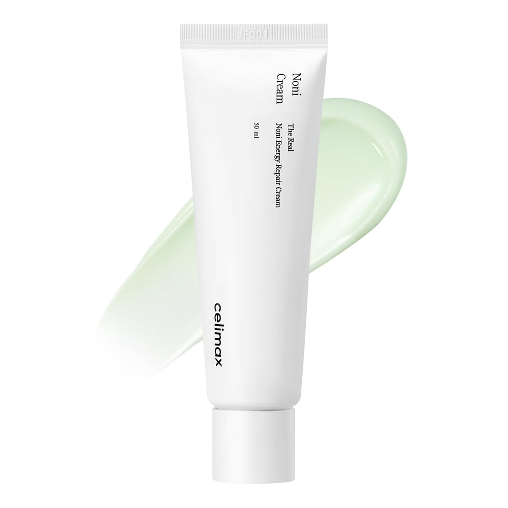 Celimax The Real Noni Energy Repair Cream tube application for soothing hydration.
