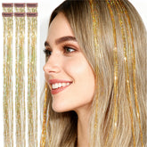 CelineBella gold tinsel extensions 24-inch full length for dramatic shine and density