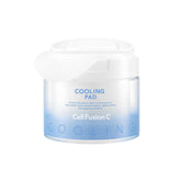 Cell Fusion C Post Alpha Cooling Pad pack shot highlighting 70 pads for daily hydration.