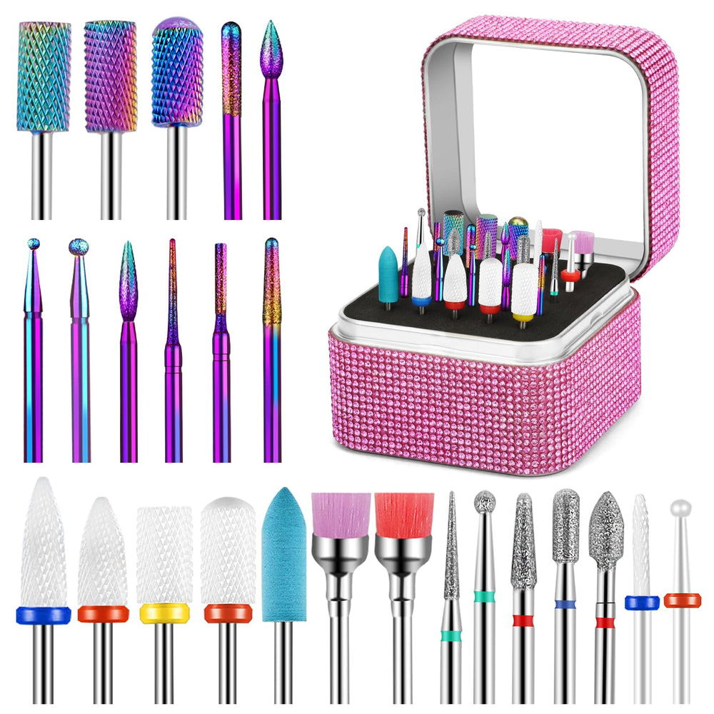 Cellentool 25pc nail drill bits kit in storage box for easy portability.