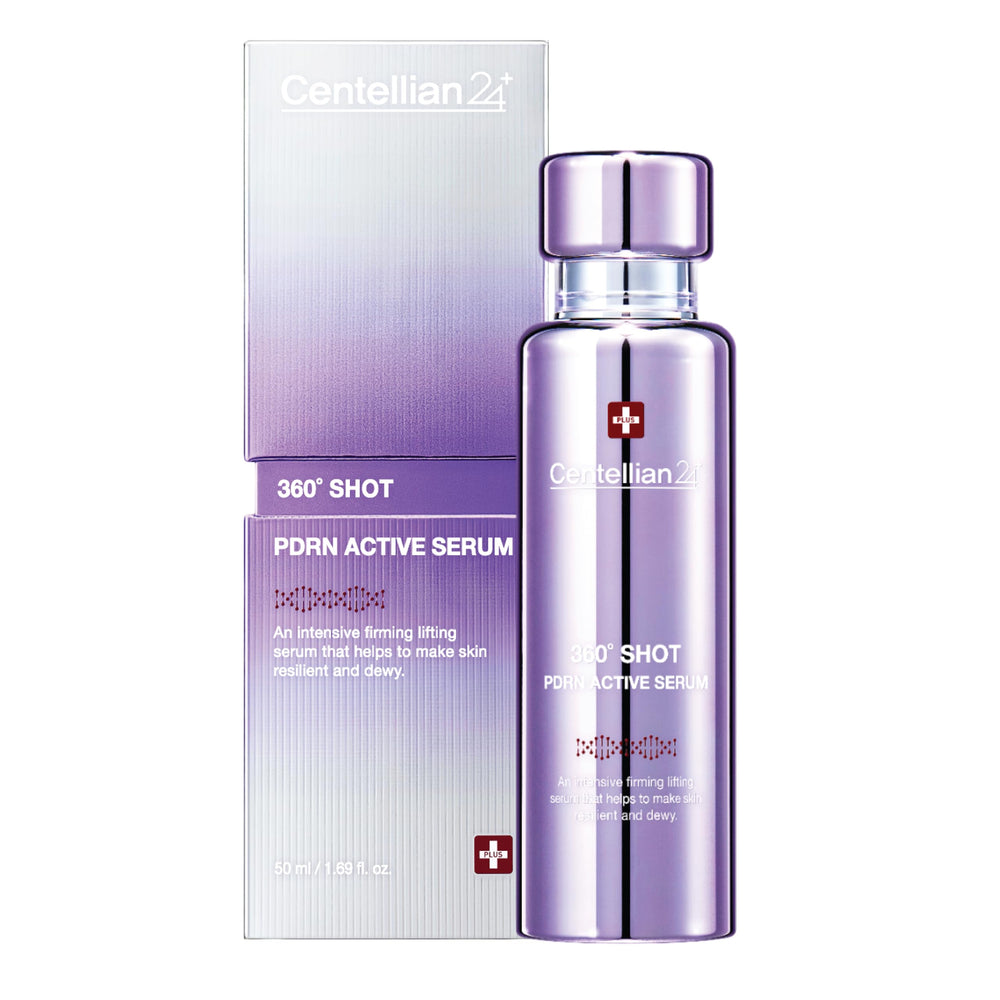 Centellian 24 360-shot PDRN Active Serum bottle closeup highlighting premium packaging and hydration focus.