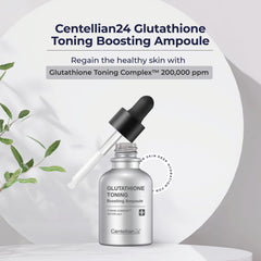 Centellian 24 glutathione-toning-ampoule droplet on skin suggests quick absorption.
