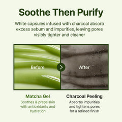 Centellian 24 Madeca Matcha Toning Peeling Gel charcoal capsules signal impurity absorption.