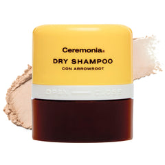 Ceremonia dry shampoo arrowroot pouf application for targeted oil absorption.