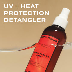 Ceremonia Guava Rescue Spray uv-protection highlights natural UV defense for color-safe hair.